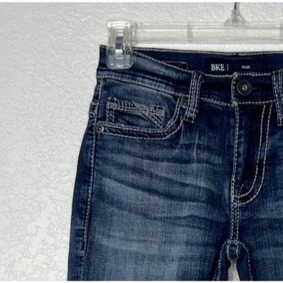 BKE Alec Jeans Buckle Sz 25x30 (27”L) Dark Wash With Fading Straight - Picture 6 of 14